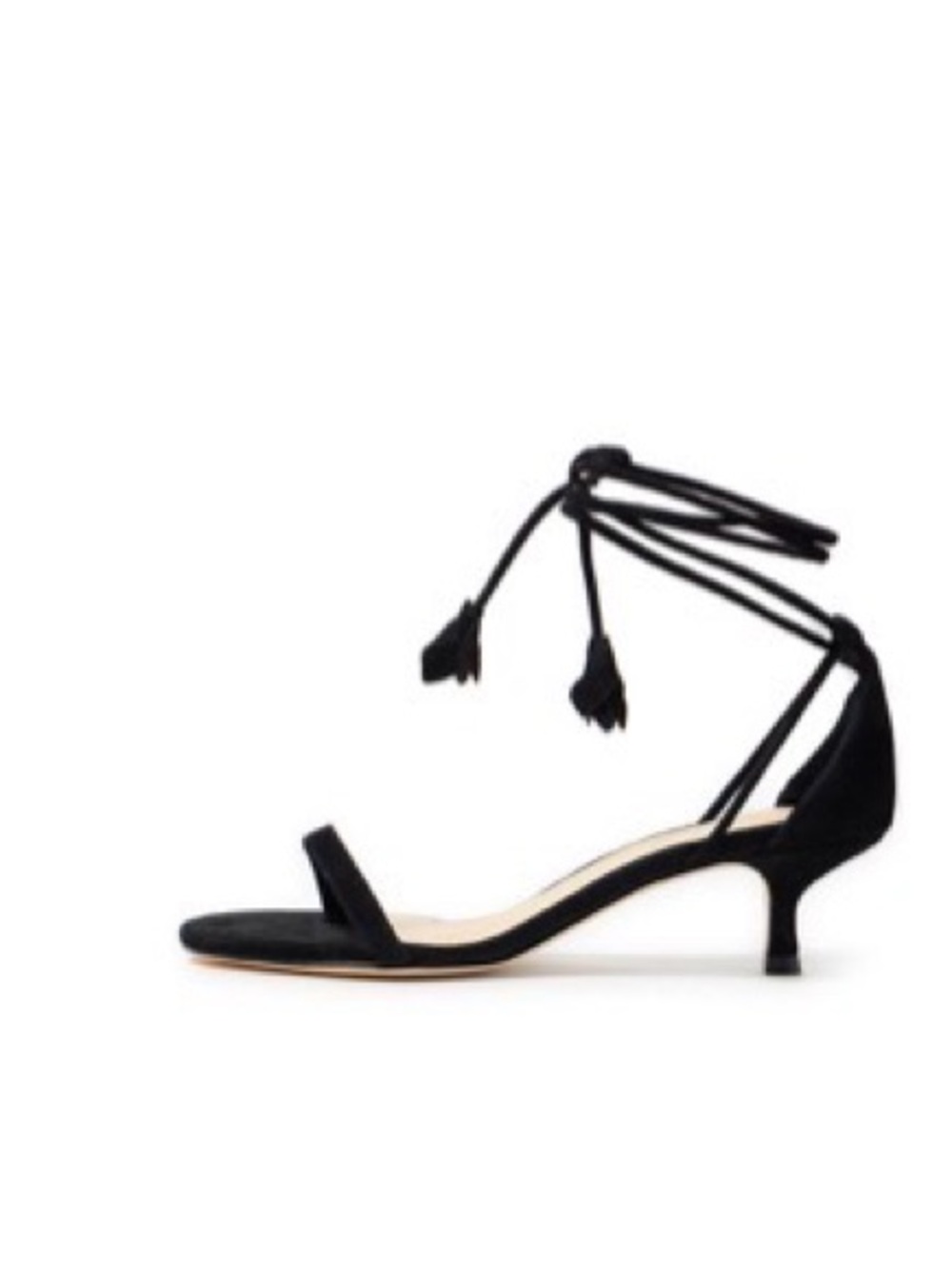 NWT- Monique Lhuillier Black Suede Ankle-Tie Heels